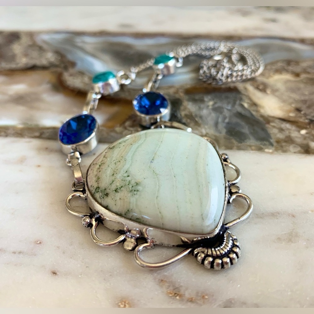 2316 Artisan Silver Necklace with Blue and Green Stones